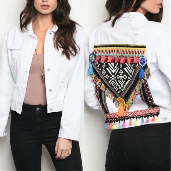 . Jackets & Blazers - WHITE DENIM JACKET WITH DETAILS